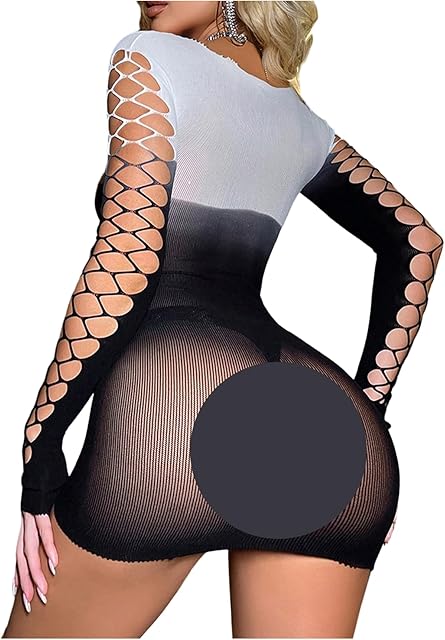 Women Sexy Fishnet Bodycon Lingerie Dress Hollow Out Sheer Babydoll Nightgown