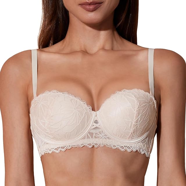 Balconette Bras Women Lightly Lined Sexy Lace Demi Underwire Bra Half Cup Padded Push Up Bralette