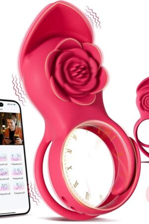 Vibrating Cock Ring Sex Toys - Adjustable Penis Ring with Rose Clitoral Stimulator Couples Vibrator, 9 Vibration Modes Adult Toys for Men Women, Rose Sex Toy Vibrators for Anal Nipple