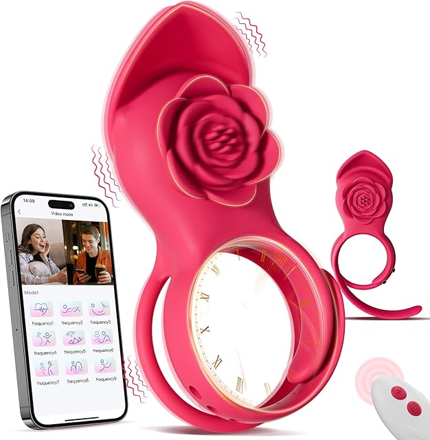 Vibrating Cock Ring Sex Toys - Adjustable Penis Ring with Rose Clitoral Stimulator Couples Vibrator, 9 Vibration Modes Adult Toys for Men Women, Rose Sex Toy Vibrators for Anal Nipple