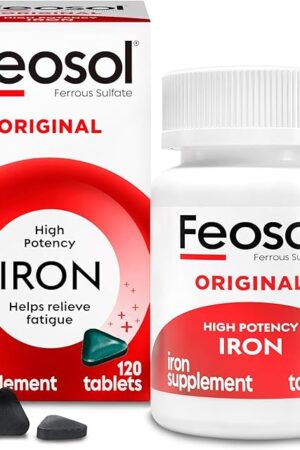 Feosol Original Iron Supplement Tablets, Non-heme, 325mg Ferrous Sulfate (65mg Elemental Iron) per Iron Pill, 1 Per Day, 120ct, 4 Month Supply, for Energy and Immune System Support, Made in USA