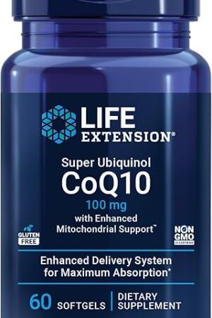 Life Extension Super Ubiquinol CoQ10 with Enhanced Mitochondrial Support, ubiquinol CoQ10, shilajit, potent heart health & cellular energy production support, ultra-absorbable, gluten-free, 60 softgel