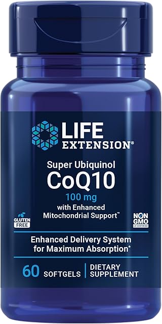 Life Extension Super Ubiquinol CoQ10 with Enhanced Mitochondrial Support, ubiquinol CoQ10, shilajit, potent heart health & cellular energy production support, ultra-absorbable, gluten-free, 60 softgel