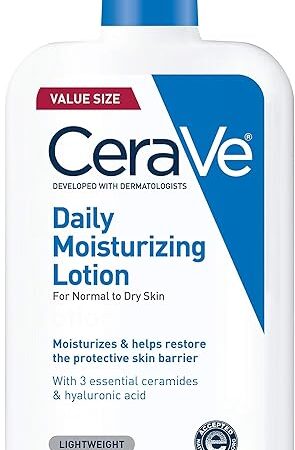 CeraVe Daily Moisturizing Lotion for Dry Skin, Body Lotion & Face Moisturizer with Hyaluronic Acid and Ceramides, Daily Moisturizer, Fragrance Free, Oil-Free, 19 Ounce