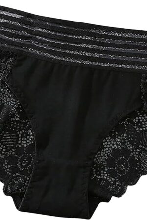 Lace Briefs for Womens High Waist Lace Hollow Out Underwear Cheeky Cotton Panty Sexy See Through Panties Underpant