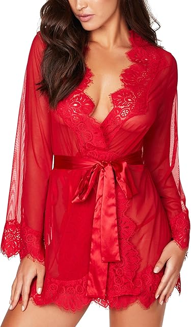 Women Lace Kimono Robe Sexy Babydoll Lingerie Mesh Cover Up Bridal Lingerie