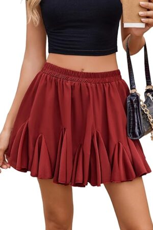 Women's Pleated Skater Skirt Basic Casual High Waisted Ruffles Flared Mini Lingerie Skirts