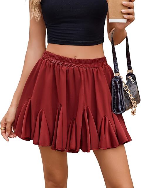 Women's Pleated Skater Skirt Basic Casual High Waisted Ruffles Flared Mini Lingerie Skirts