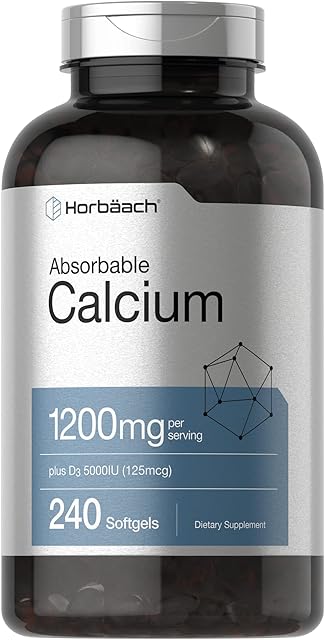 Horb?ach Calcium 1200 mg with Vitamin D3 | 240 Softgels | 5000 IU Vitamin D3 | Absorbable Calcium Supplement | Non-GMO, Gluten Free Calcium Supplement