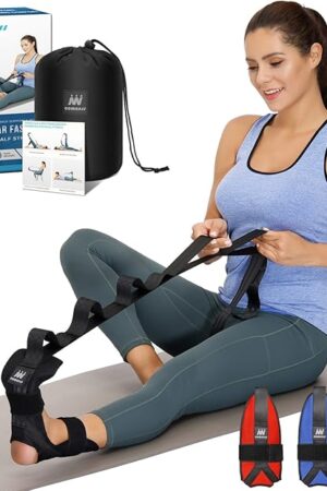 Foot and Calf Stretcher-Stretching Strap For Plantar Fasciitis, Heel Spurs, Foot Drop, Achilles Tendonitis & Hamstring Yoga Foot & Leg Stretch Strap (Black)