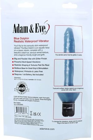 Adam & Eve Blue Dolphin Vibrator Waterproof Flexible Multi Speed Realistic Textured Vibe Beginner Friendly Adjustable Speed Textured for Extra Stimulation Clitoral and G Spot Massage Adult Toy