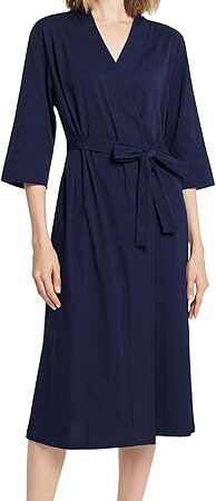 Womens Cotton Kimono Robe, Lightweight Long Knit Bathrobe Thin Sleepwear Soft Ladies Loungewear S-3XL