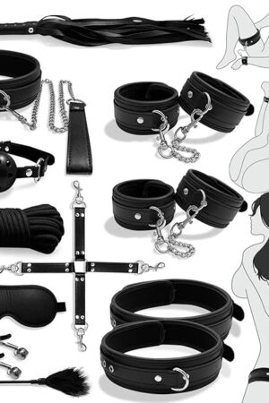 BDSM Kit Sex Restraints, 11 PCS Bondage Set Couple Sex Toy with Adjustable Ankle Thigh Cuffs Handcuffs, Thick Leather Material BDSM Toys for Couples Kinky