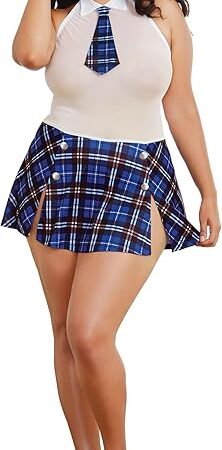Women's Sexy Fashion Lingerie, Plus Size Schoolgirl-Themed Dress and Glasses