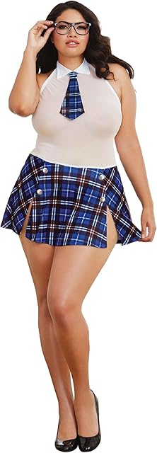 Women's Sexy Fashion Lingerie, Plus Size Schoolgirl-Themed Dress and Glasses