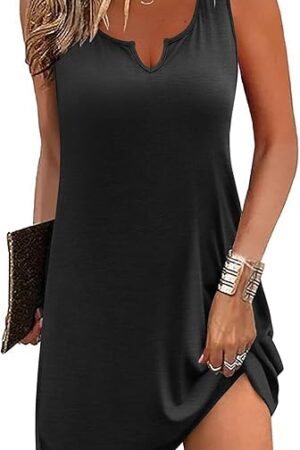 Women's Tank Nightgown V Neck Sleepshirts Soft Sleeveless Chemise Nightdress S-XXL