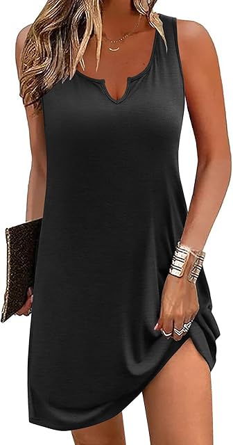 Women's Tank Nightgown V Neck Sleepshirts Soft Sleeveless Chemise Nightdress S-XXL