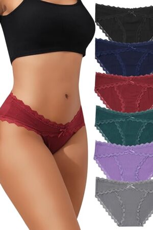 Womens Underwear Cotton Cheeky Bikini Panties for Women Lace Stretch Hipster Ladies Briefs Multipack S-XXL