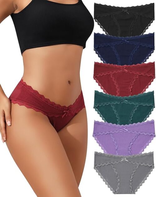 Womens Underwear Cotton Cheeky Bikini Panties for Women Lace Stretch Hipster Ladies Briefs Multipack S-XXL
