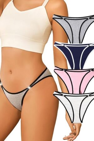 Cotton Underwear for Women with Rhinestones Sexy String Bikini Panties Cheeky Low Rise Hipster 2 or 4 Pack