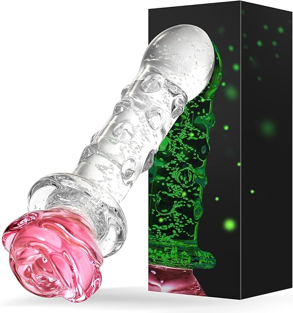 Glass Dildo Glass Butt Plug - 618" Glass Anal Plug with Stimulating Beads, Glow in The Dark Crystal Glass Anal Beads Rose Dildo for Beginners, Anal Sex Toy for Men Women Lesbian Couples Pleasure