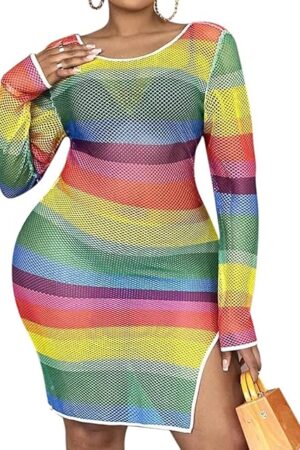 840 - Crochet Fishnet Lace Plus Size Beach Swim Cover Up Top Summer Dress