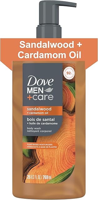 DOVE MEN + CARE Body Wash Sandalwood & Cardamom Oil Plant-Based Moisturizing Body Wash for Men, 26oz