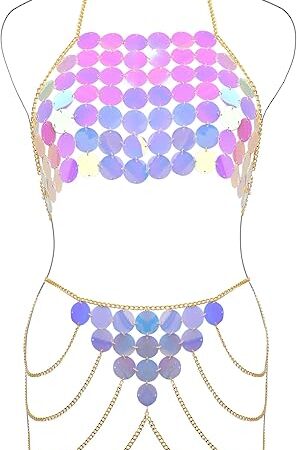 Womens Sexy Body Chains Suit Two Piece Sequins Bikini Beach Club Body Jewelry