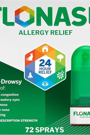 Flonase Allergy Relief Nasal Spray, 24 Hour Non Drowsy Allergy Medicine, Metered Nasal Spray - 72 Sprays - Fall and Seasonal Allergy Relief