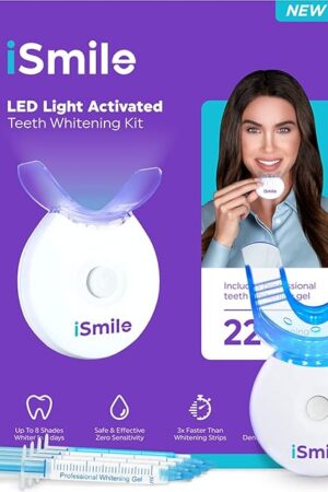 iSmile Teeth Whitening Kit - LED Light, 35% Carbamide Peroxide, (3) 3ml Gel Syringes, (1) Remineralization Gel, and Tray