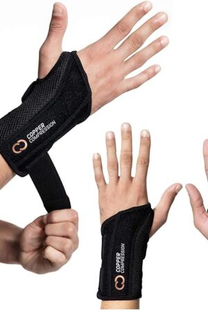 Copper Compression Advanced Wrist Brace - Copper Infused Adjustable Orthopedic Support Splint for Pain, Carpal Tunnel, Arthritis, Tennis Elbow, Tendinitis, RSI, Ganglion Cyst for Men Women Right S/M