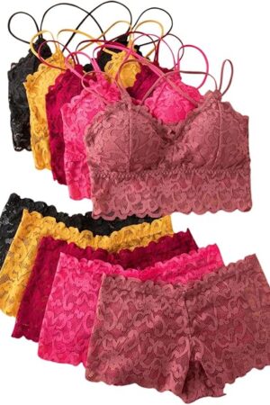 Women's Sexy Lace Lingerie Padded Bralette Matching Bra and Panty Sets