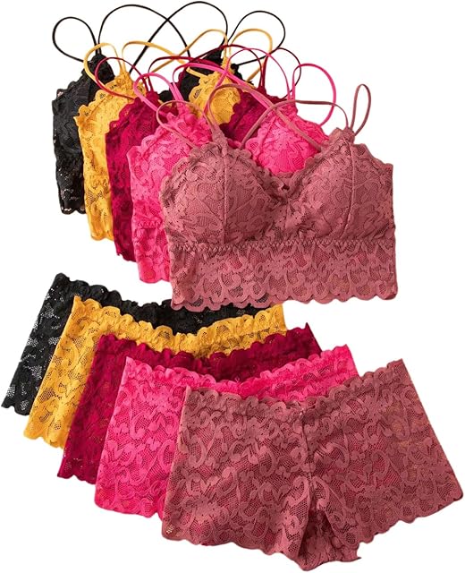 Women's Sexy Lace Lingerie Padded Bralette Matching Bra and Panty Sets