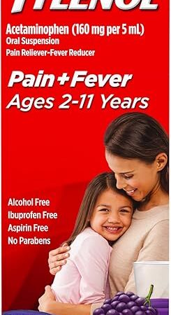 Children's Tylenol Liquid Oral Suspension Medicine, Acetaminophen Pain Reliever & Fever Reducer for Cold + Flu Symptoms & Sore Throat, Aspirin-, Ibuprofen- & Alcohol- Free, Grape, 4 fl oz