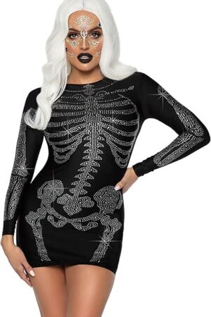 Womens Costume Sexy Rhinestone Skeleton Dress