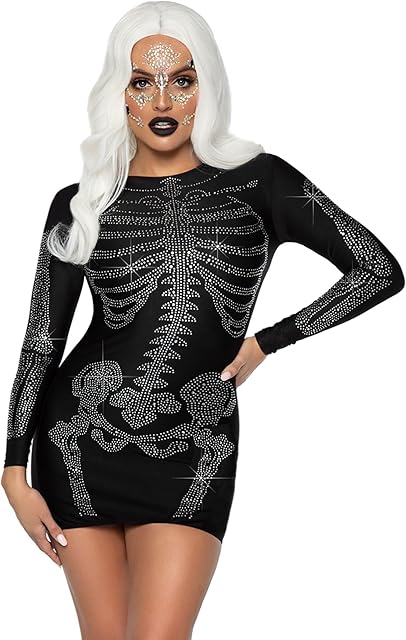 Womens Costume Sexy Rhinestone Skeleton Dress