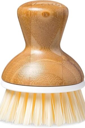 Full Circle Bubble Up - Bamboo Dish Brush ? Ergonomic Palm Scrubber with Handle for Kitchen Cleaning, White, Pack of 1