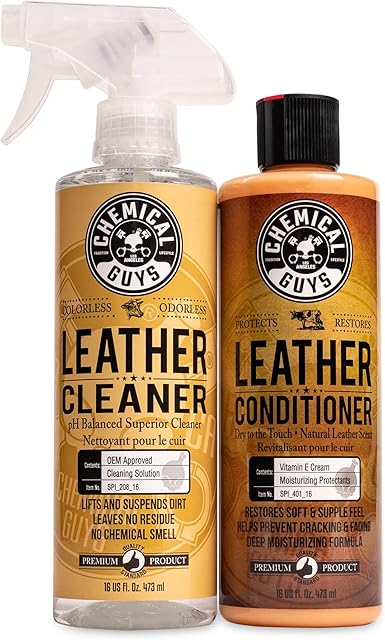 Chemical Guys SPI_109_16 Leather Cleaner and Conditioner Kit for Use on Leather Apparel, Furniture, Car Interiors, Shoes, Boots, Bags & More (2 - 16 fl oz Bottles)