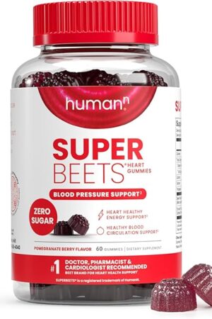 HumanN SuperBeets Heart Gummies - Beet Gummy with Energy Support, Grape Seed Extract & Beetroot Powder, Sugar Free - Pomegranate Berry Flavor, 60 Count