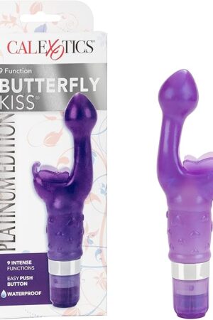 CalExotics Platinum Edition Waterproof 9-Function 2-in-1 Butterfly Kiss Vibrator for G-spot and Clitoral Massager - Purple