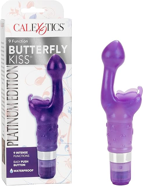 CalExotics Platinum Edition Waterproof 9-Function 2-in-1 Butterfly Kiss Vibrator for G-spot and Clitoral Massager - Purple