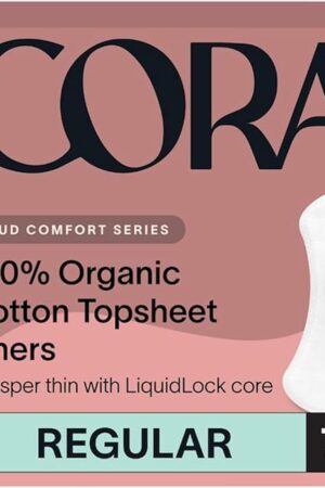 Cora Period Regular Liners | 100% Organic Cotton Topsheet | Unscented, No Wings (72 Liners)