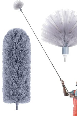Cobweb Duster with Extension Pole, Spider Web Brush & Ceiling Cleaning Kit, 100" Microfiber Feather Duster Cleaner with Washable Head for Ceiling Fan, Furniture, Home