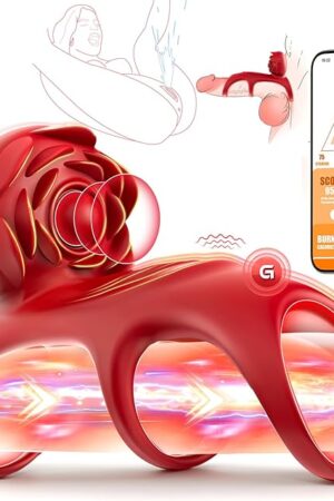 Vibrating Penis Ring Clitoral Vibrator - Adult Rose Sex Toys Clitoris Stimulator Cock Sleeve with 9 Vibration Modes, App Remote Control Penis Sexual Trainer Massager for Men Longer Harder Erection