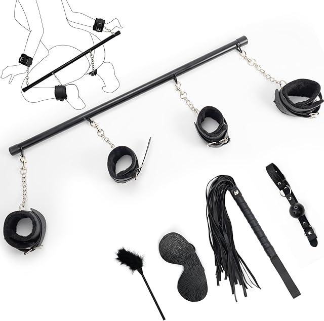 BDSM Bondage Kit Sex Bondage Restraints Sex Toy with Spreader Bar, Whip, Ball Gag, and Adjustable Handcuffs, Ankle Restraints, Sex Restraints Set for Women Men and Couples Ultimate Bondage Sensation