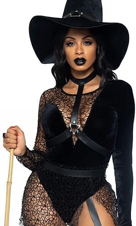 Women's 3 PC Crafty Witch Costume with Bodysuit, Harness, Hat