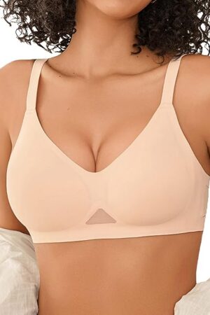Women's Seamless Wireless Bras with Soft Support Full Coverage Tshirt Bra for Women Everyday Bra Nude S