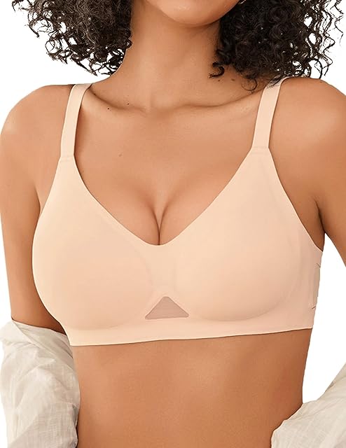 Women's Seamless Wireless Bras with Soft Support Full Coverage Tshirt Bra for Women Everyday Bra Nude S