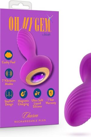 Blush Oh My Gem Charm 4.5" Silicone Vibrating Anal Plug, Amethyst Gem Base Rim - Stayput Design - 7 Vibes, USB, Elegant Butt Plug Prostate Massager - Adult Sex Toy for Women, Men, Couples - (Purple)