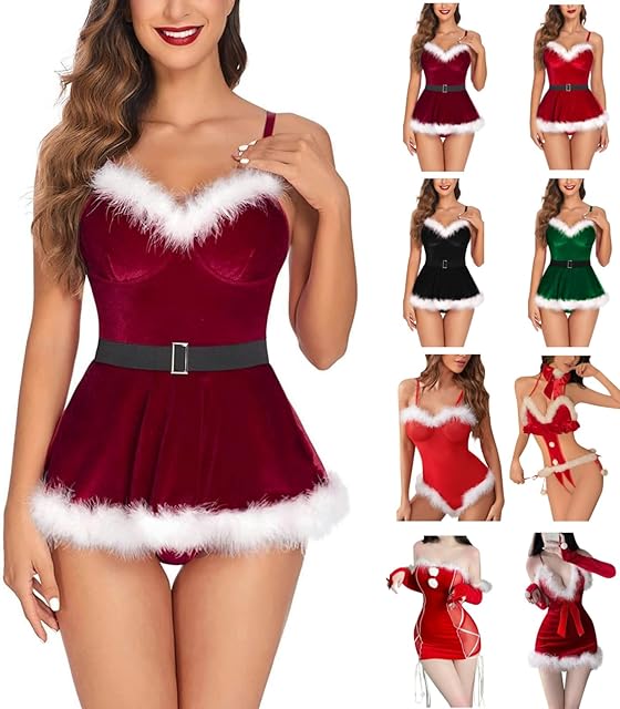 Women's Sexy Lingerie Christmas Cosplay Lingerie Babydoll Nightgown Sleepwear Plus Size Outfit, S-3XL